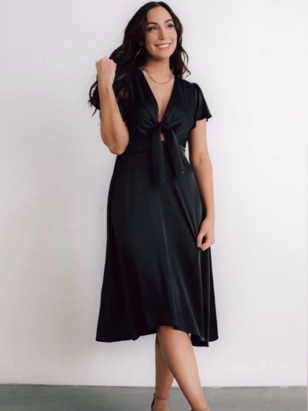 Baltic Born Black Tie-Front Midi Dress